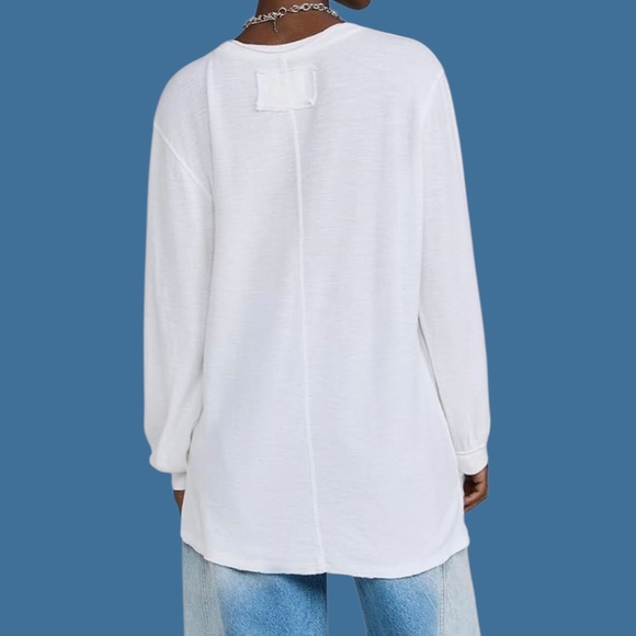 Free People White Long Sleeve Tee Bell Sleeves. A Bit Thicker Then Most F.P.tees - Picture 2 of 5